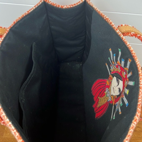 Kooreloo tweed large tote in orange leather handles shoulder bag gold buttons - Picture 11 of 12